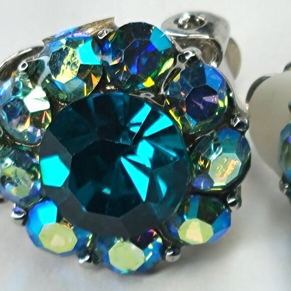 Blue Crystal Clip Ons Small Earrings - Picture 3 of 3